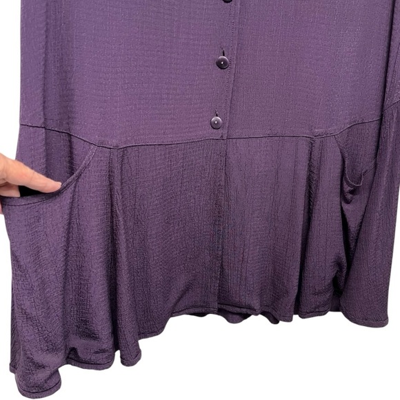 Flax Purple Crepe Button Front Tunic Top Pockets Lagenlook Artisan Blouse Small - Picture 5 of 13